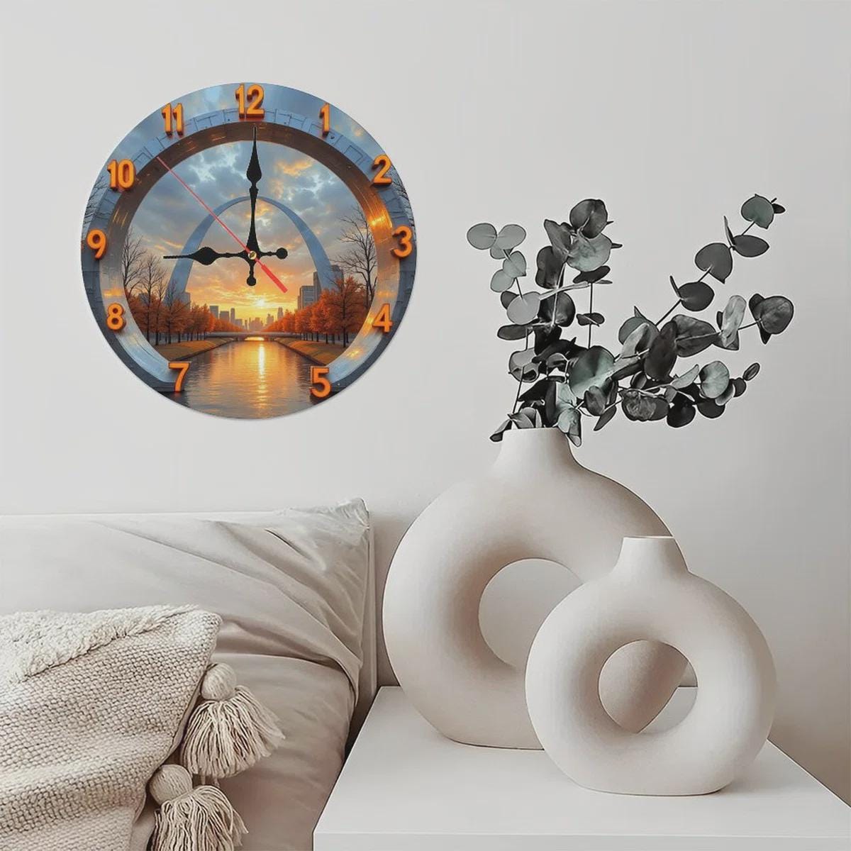 St Louis Gateway Arch Clock at Sunset, Missouri Cityscape Art, Silent Travel Souvenir, Landscape Timepiece, Moving Away Gift