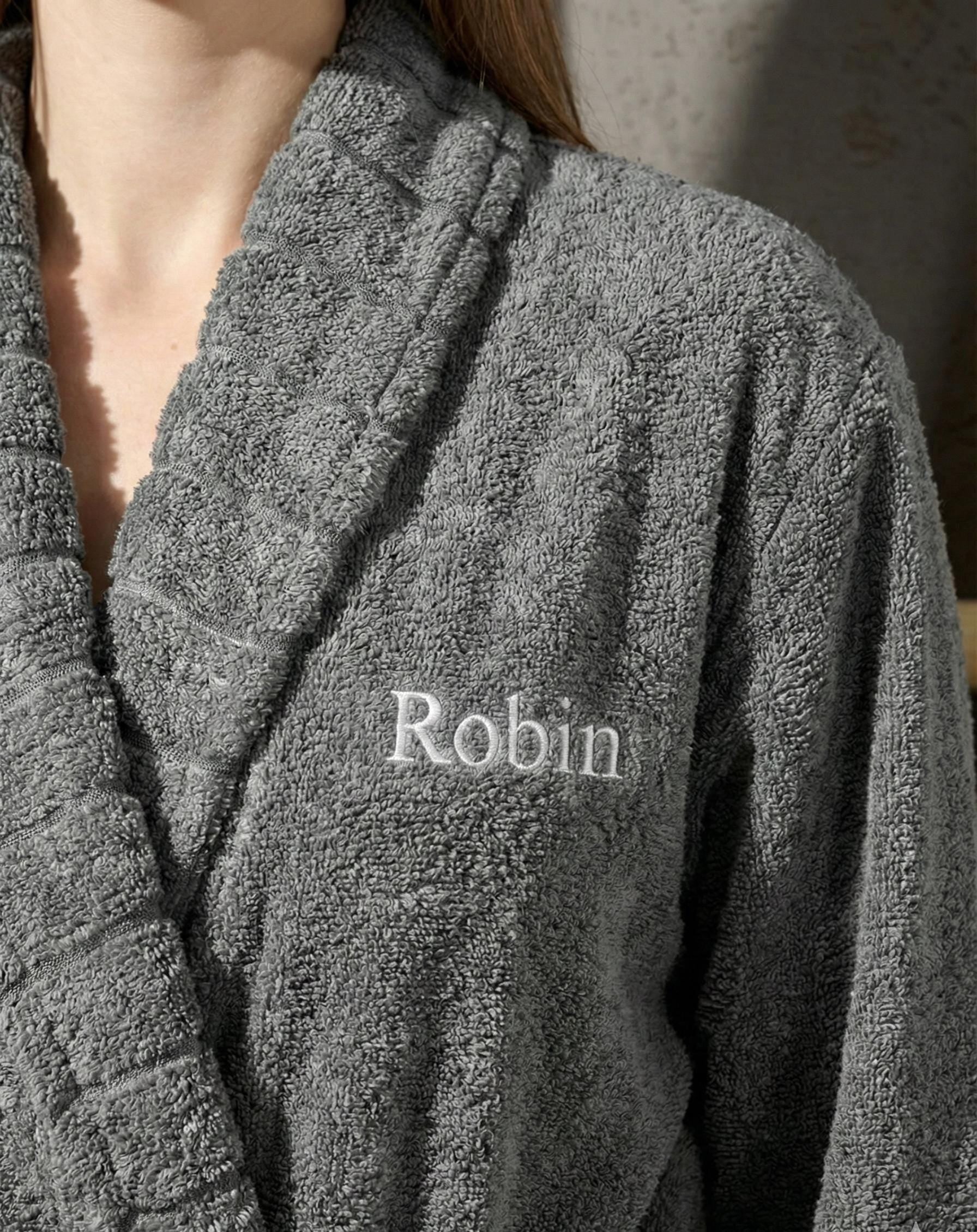 Anthracite Carla Hooded Bathrobe with Towel – Soft Cotton Unisex Robe, Dark Grey Spa Bathrobe Set, Cozy Daily Shower & Home Gift