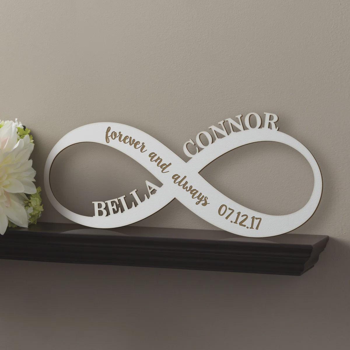 Personalized Infinity Name Sign – Forever and Always Decor, Custom Names & Date Wooden Infinity Symbol, Wedding Anniversary Gift