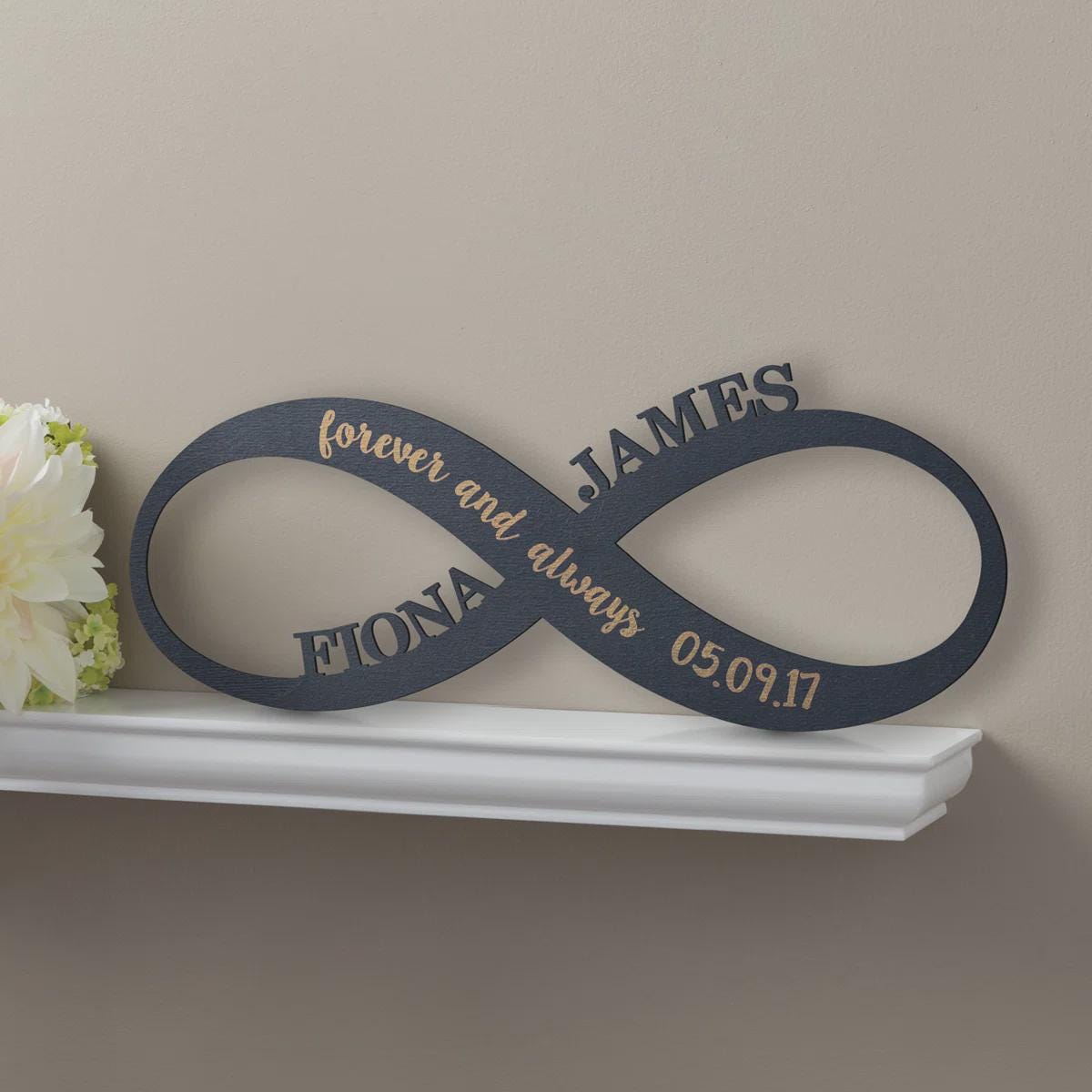 Personalized Infinity Name Sign – Forever and Always Decor, Custom Names & Date Wooden Infinity Symbol, Wedding Anniversary Gift