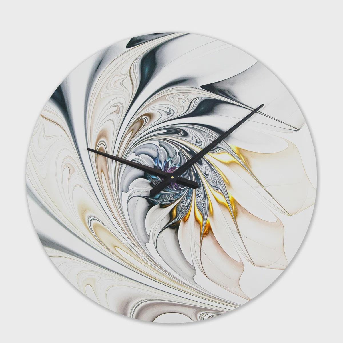 Howse White Glossy Floral Wall Clock – Modern 2D Printed Silent Clock, Elegant Flower Art Home Decor, Non-Ticking Battery Quartz Design