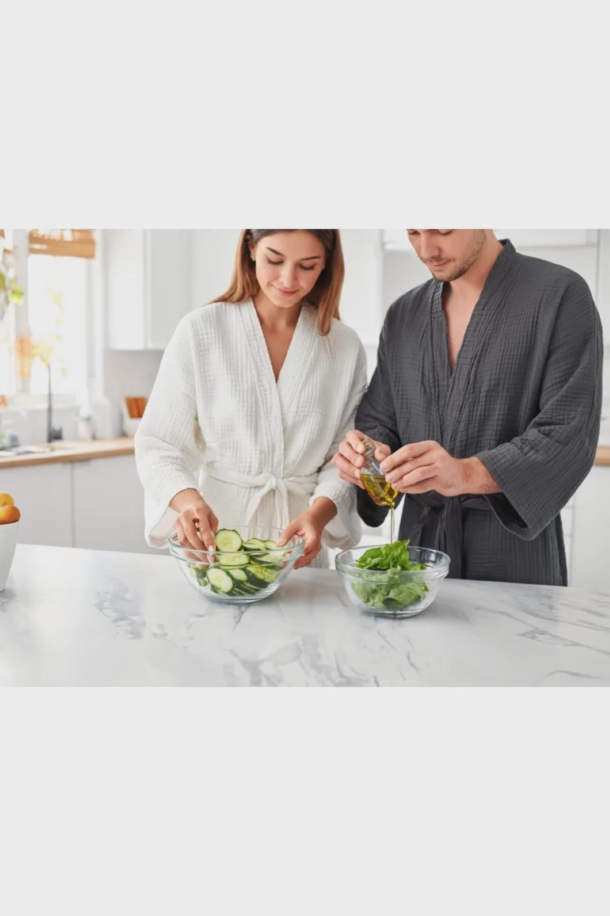 Anthracite Muslin Robe – 4 Layer Cotton Unisex Kimono Bathrobe, Lightweight Breathable Morning Robe, Soft Home & Spa Wear
