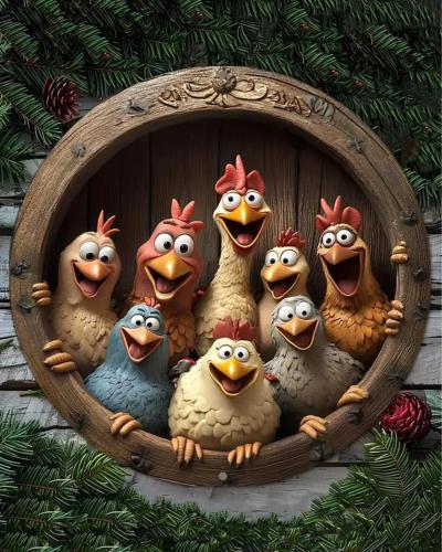 Rustic Chicken Family Wall Art, Farmhouse Decor (20cm)