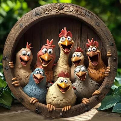Rustic Chicken Family Wall Art, Farmhouse Decor (20cm)